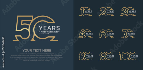Anniversary logo set vector design, gold and silver color for celebration event