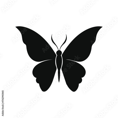 Black silhouette of a butterfly with spread wings insect