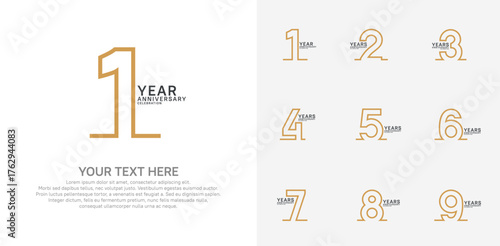 Anniversary logo set vector design, brown color for celebration event