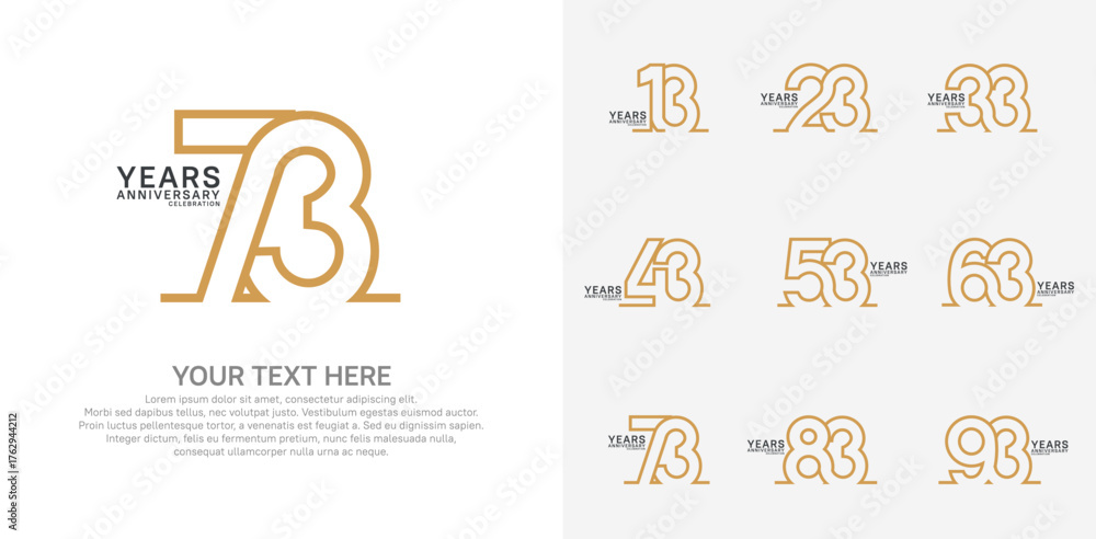 Naklejka premium Anniversary logo set vector design, brown color for celebration event