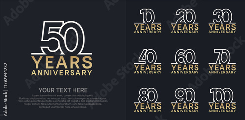 Anniversary logo set vector design, gold and silver color for celebration event