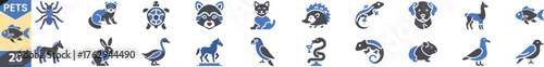 Diverse collection of small animal icons including birds insects and reptiles vector