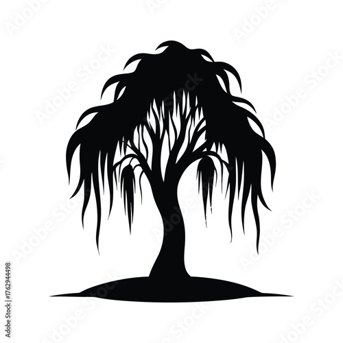 Black Silhouette of a Weeping Willow Tree weeping willow, tree, silhouette, black