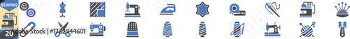 Diverse sewing machine icons machine needle thread scissors thimble spool bobbin sewing kit vector