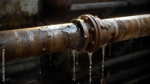 つなぎ目から水が漏れている水道管