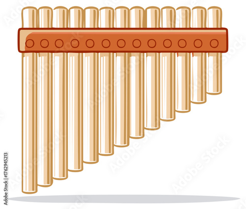Bamboo pan flute musical instrument with multiple pipes arranged in ascending order