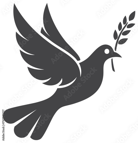 Dove of Peace Silhouette Holding Olive Branch Symbol of Hope and Goodwill