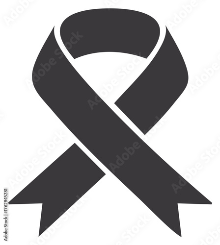 Black Ribbon Symbol of Awareness and Solidarity, Isolated Icon