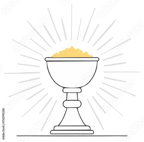 Holy Communion chalice with bread glowing with divine light vector art