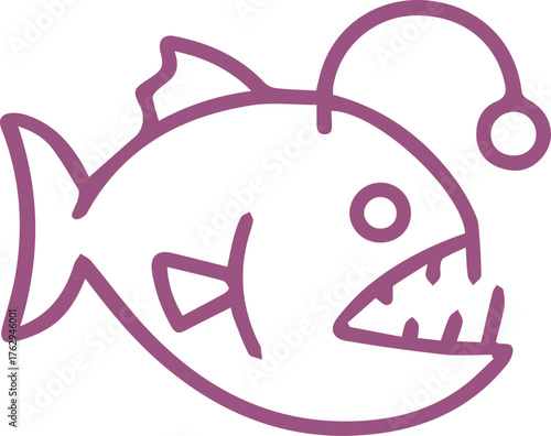 Stylized Purple Anglerfish Icon Featuring its Characteristic Lure and Fierce Jaws