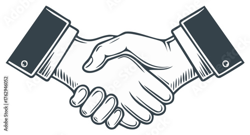 Monochrome Handshake Illustration Showing Two People Gripping Each Other's Hands in a Professional Agreement