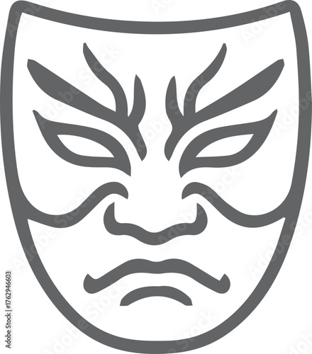Dramatic gray kabuki mask with intense expression symbolizing theatrical performance