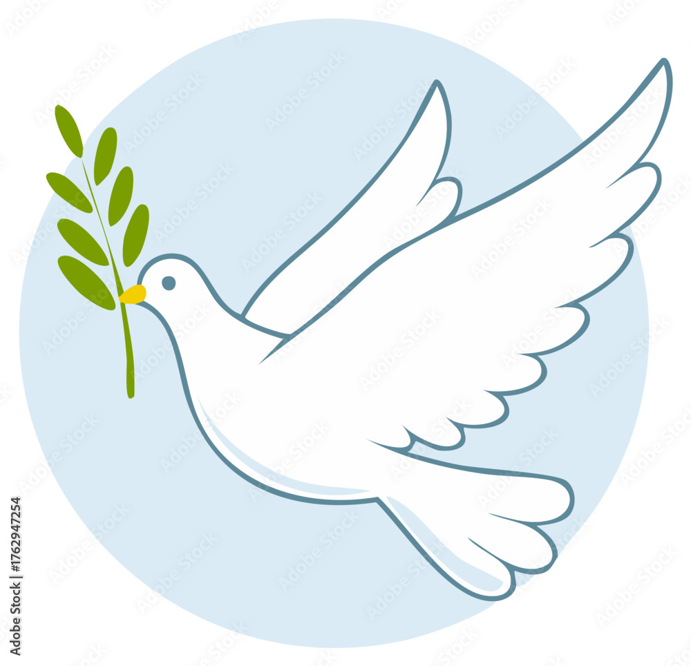 Obraz premium White Dove Flying with Olive Branch Symbolizes Peace and Hope Cartoon Style