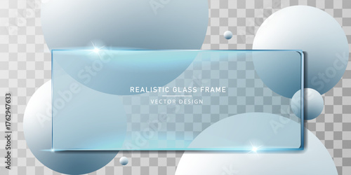 Glass plate frame Glossy window glass with reflections isolated on transparent surface	