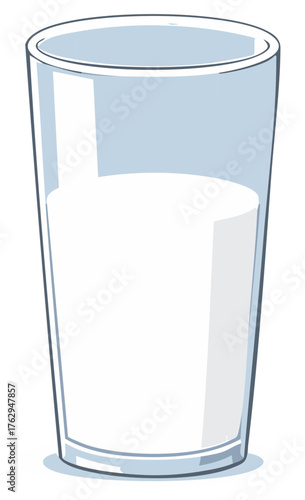 Cartoon illustration of a glass of milk, isolated on a white background.