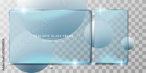 Glass plate frame Glossy window glass with reflections isolated on transparent surface	
