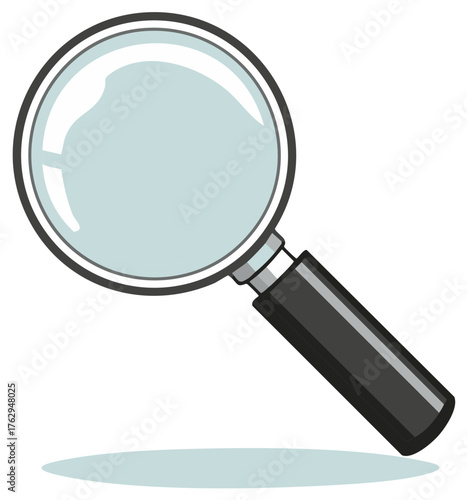 Magnifying glass, vector illustration. Black handle, glass lens, searching concept
