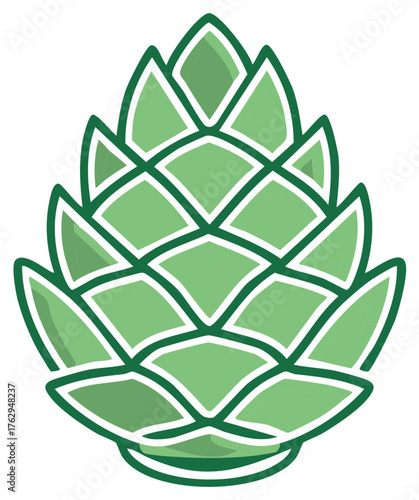 Stylized Hop Cone Illustration for Brewing or Agriculture Concepts in Fresh Green Tones
