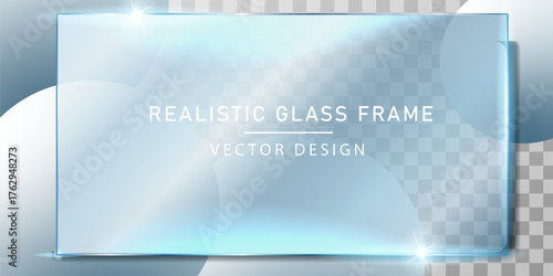 Glass plate frame Glossy window glass with reflections isolated on transparent surface	