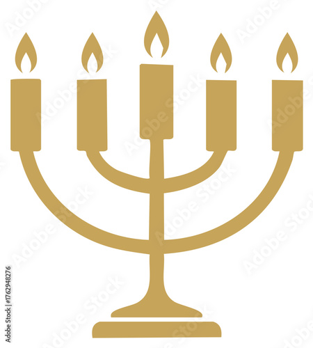 Gold Candlestick with Five Burning Candles for Holiday Celebrations and Religious Observances