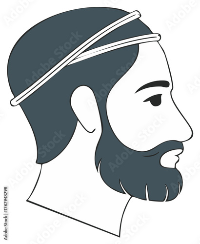 Profile of a man with a beard and headband in a simplified illustration style
