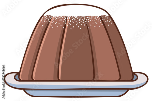 Fluted chocolate pudding dessert with white sugar sprinkles vector illustration