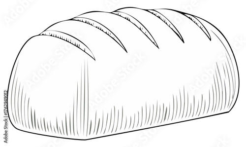 Loaf of bread line art drawing with scoring marks on top and textured sides