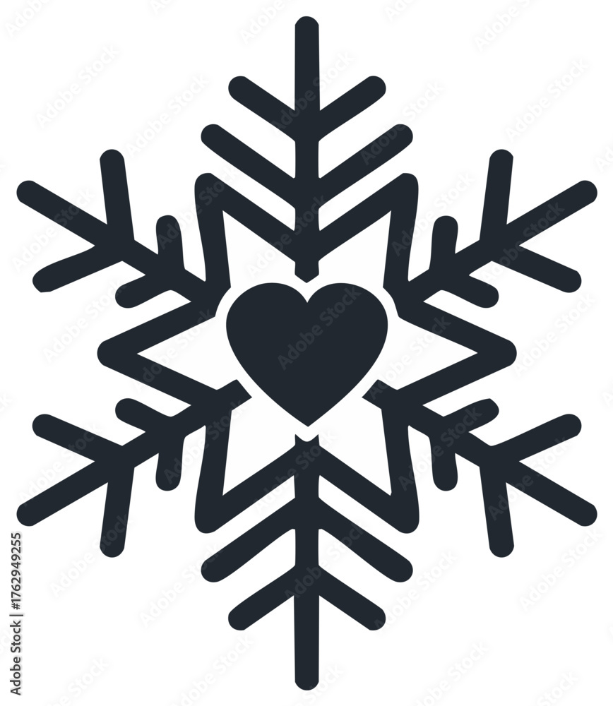 Fototapeta premium Heart inside Snowflake Icon Winter Holiday Design