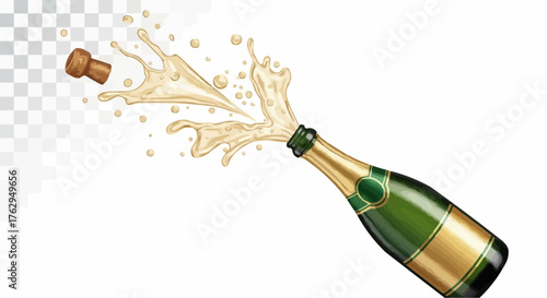 Celebration Pop Champagne Bottle Bursting with Bubbles, Cheers to Festivities and Success!