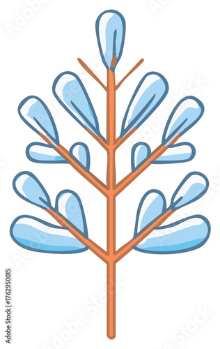 Stylized illustration of tree branch with light blue leaf shapes