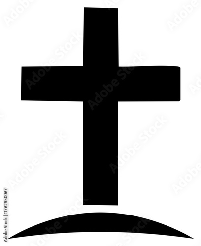 Black Christian Cross Rising From Hill Symbolic Religious Icon Vector Illustration