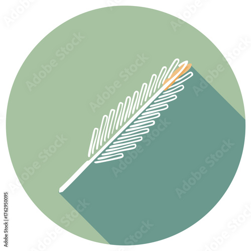 Decorative feather icon on green and teal background with shadow.