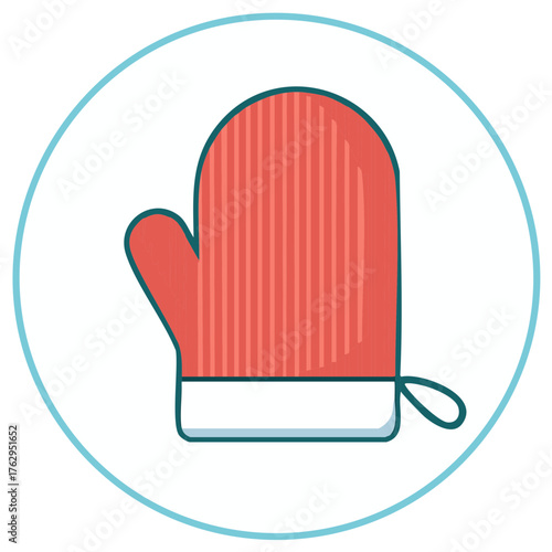 Striped red kitchen oven mitt icon. Flat vector graphic for cooking, baking, and heat protection.