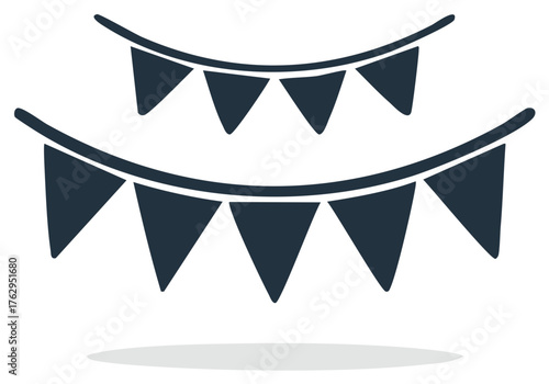 Party bunting flags icon, hanging pennant garland for festival and celebration decoration