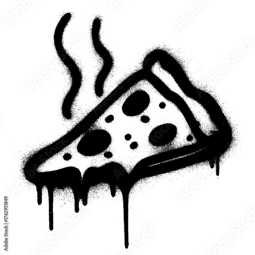 Graffiti Pizza Slice Stencil with Dripping Cheese Effect.