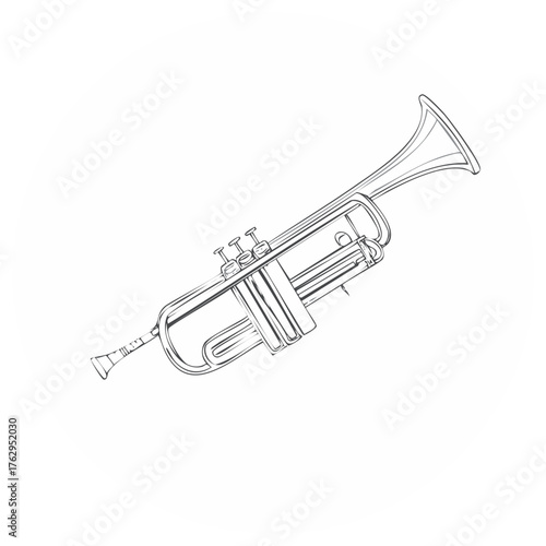 Sketch of a brass musical instrument trumpet with three valves