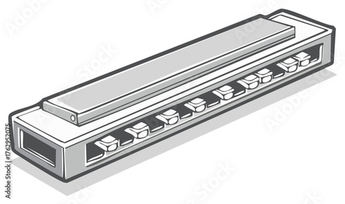 Vector graphic of a harmonica, mouth organ or blues harp instrument for music illustration