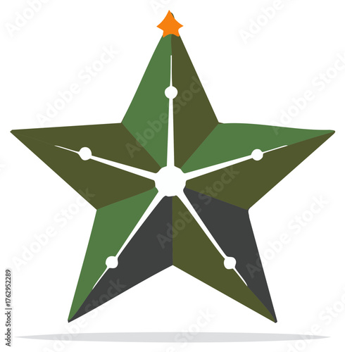 Modern abstract star icon with faceted geometric pattern and central navigational details
