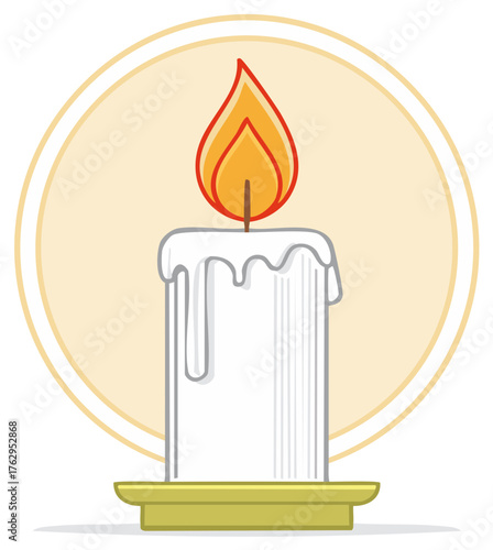 Cartoon illustration of a lit white candle with a yellow flame.