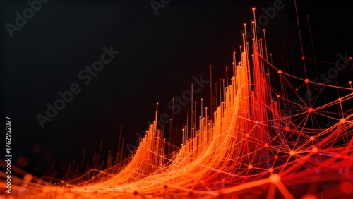 Abstract Digital Network Vibrant Data Visualization in Fiery Red Tones, Image 556
