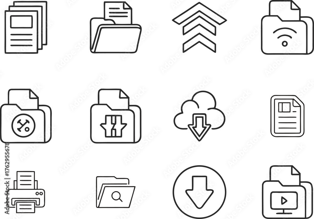 Document set of web icons in line style.
