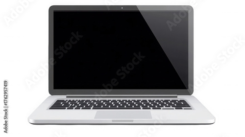 Modern laptop with blank screen isolated on transparent background front view