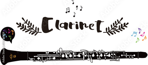 Hand-Drawn Clarinet with Music Notes – Vector EPS (Transparent Background)