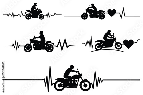 Motorcycle rider heartbeat graphic with heart symbol