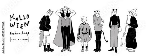 Halloween costume collection line art illustration