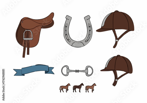 Equestrian gear and equipment flat illustration suitable for graphic design, print template