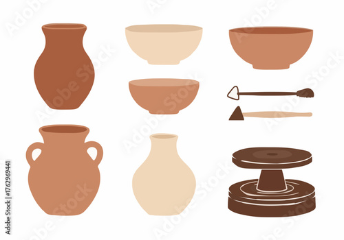 Clay pottery art crafting suitable for ceramic course design, studio element, handmade items, workshop template, craft lesson