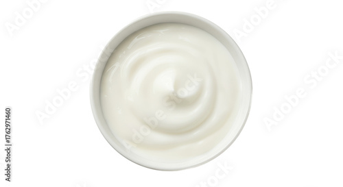 Creamy Yogurt Swirl in White Bowl Top View Studio Light