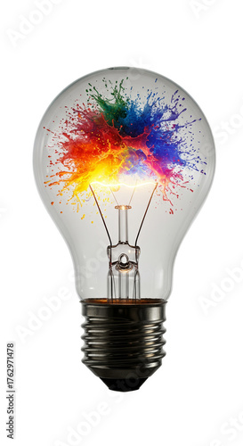 Creative Idea Light Bulb With Colorful Powder Explosion Isolated