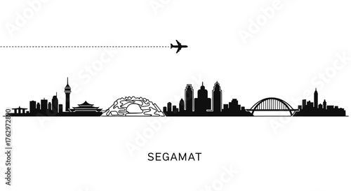 Segamat City Skyline Silhouette with Airplane